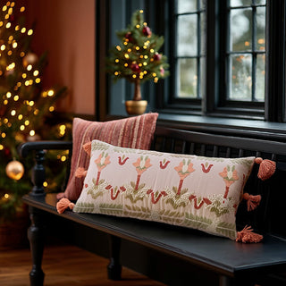 Embroidered Cotton Lumbar Pillow with Tassels, Choose Your Style