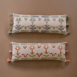 Embroidered Cotton Lumbar Pillow with Tassels, Choose Your Style