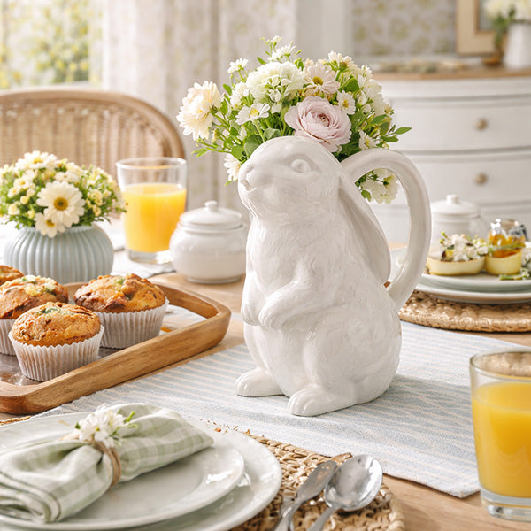 White Bunny Pitcher Vase | Easter Table Decor - Decor Steals