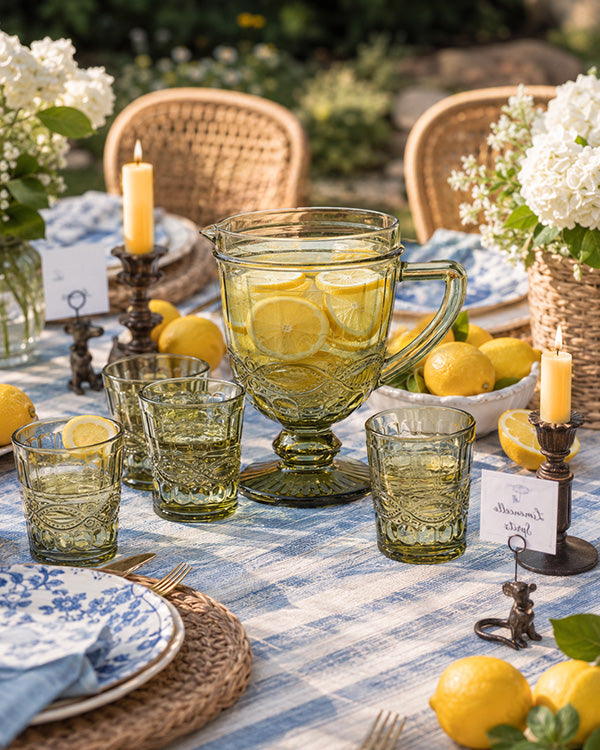 Vintage Inspired Green Embossed Glass Pitcher
