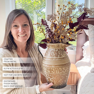 Aged Rustic Metal Pitcher Details