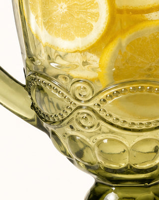Vintage Inspired Green Embossed Glass Pitcher