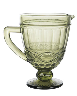 Vintage Inspired Green Embossed Glass Pitcher
