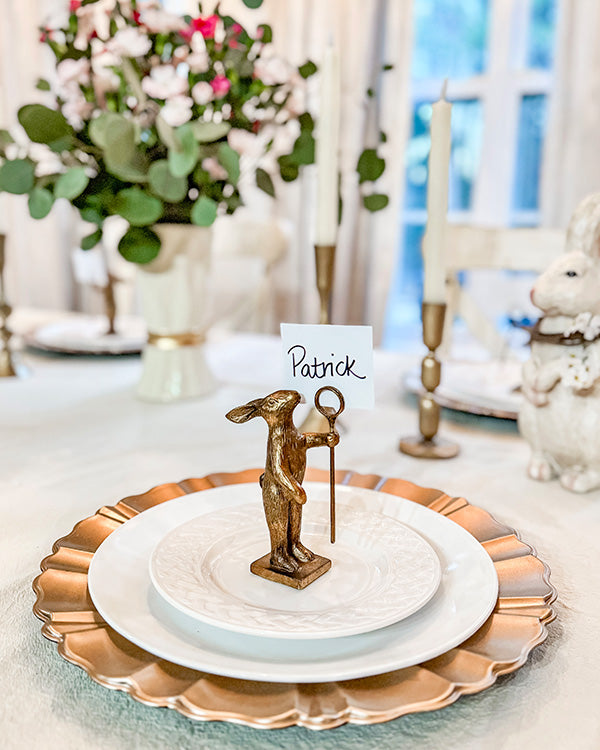 Vintage Distressed Gold Bunny Place Card Holders with Staff, Set of 4
