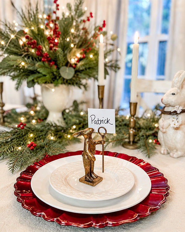 Vintage Distressed Gold Bunny Place Card Holders with Staff, Set of 4