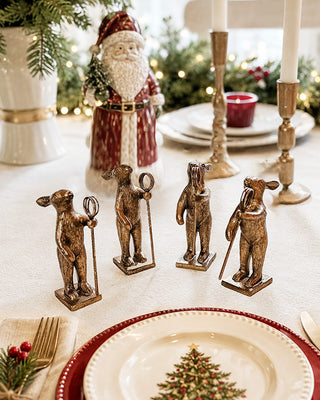 Vintage Distressed Gold Bunny Place Card Holders with Staff, Set of 4
