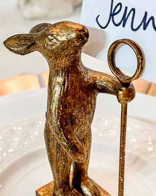 Vintage Distressed Gold Bunny Place Card Holders with Staff, Set of 4