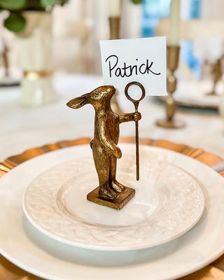 Vintage Distressed Gold Bunny Place Card Holders with Staff, Set of 4