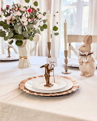 Vintage Distressed Gold Bunny Place Card Holders with Staff, Set of 4