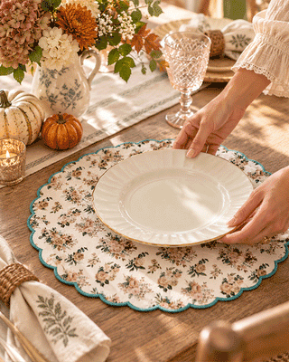 Cabbage Rose Double-Sided Cotton Placemat, Set of 4