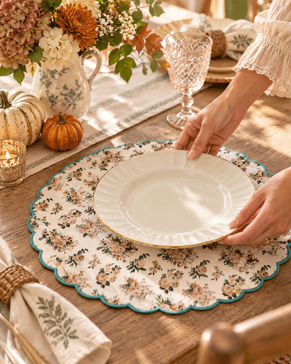 Cabbage Rose Double-Sided Cotton Placemat, Set of 4