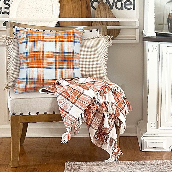 Plaid Pillow and Matching Throw Blanket Set Autumn Glow Decor