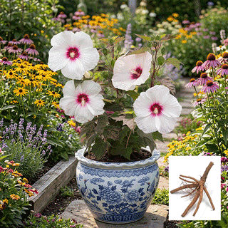 White hibiscus potted plant garden patio decor