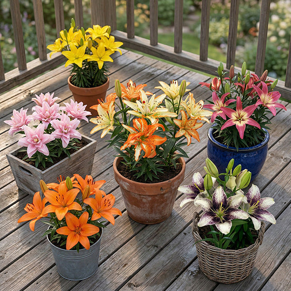 asiatic patio lily buzzer Asiatic Lily Bulbs Mix | Pollen-Free Perennial Flowers, 6 Pack