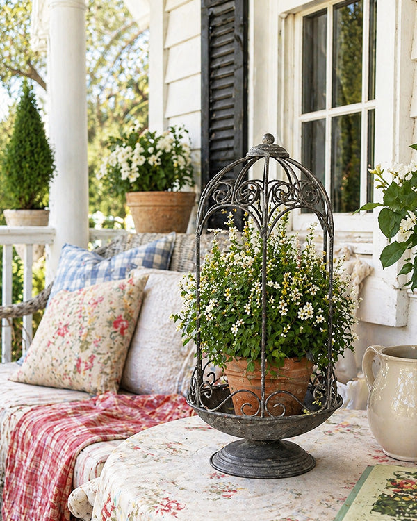 Indoor/Outdoor Ornate Metal Birdcage Planter with Pedestal