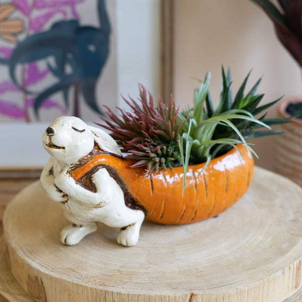 indoor carrot planter Ceramic Rabbit Pulling Carrot Planter