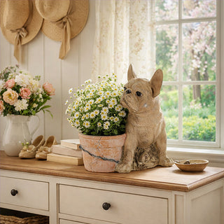 Distressed French Bulldog Figurine Plant Pot