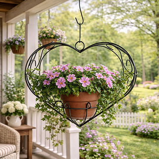 hanging heart shaped planter on porch