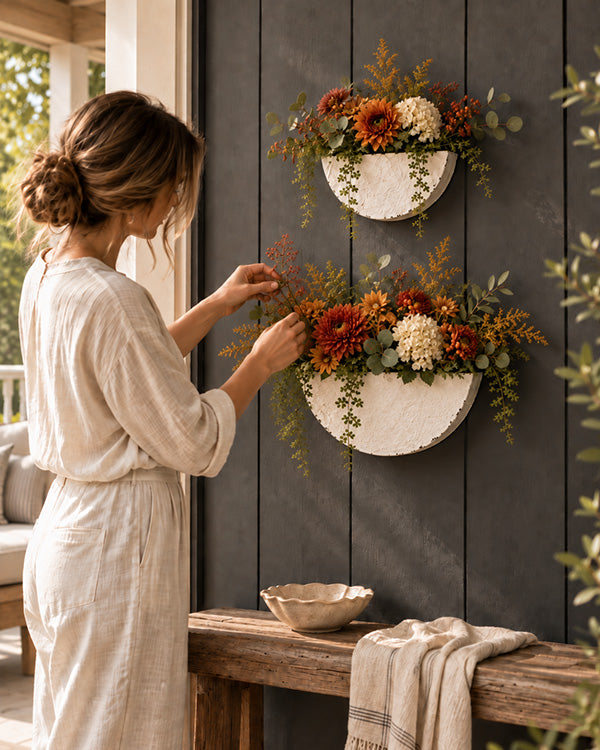 Distressed White Half-Moon Wall Planter, Set of 2