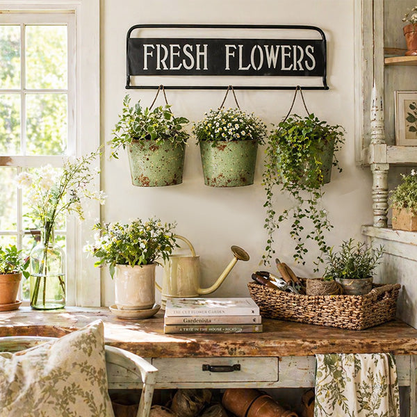3 hanging plants Fresh Flowers Wall Planter with 3 Hanging Buckets