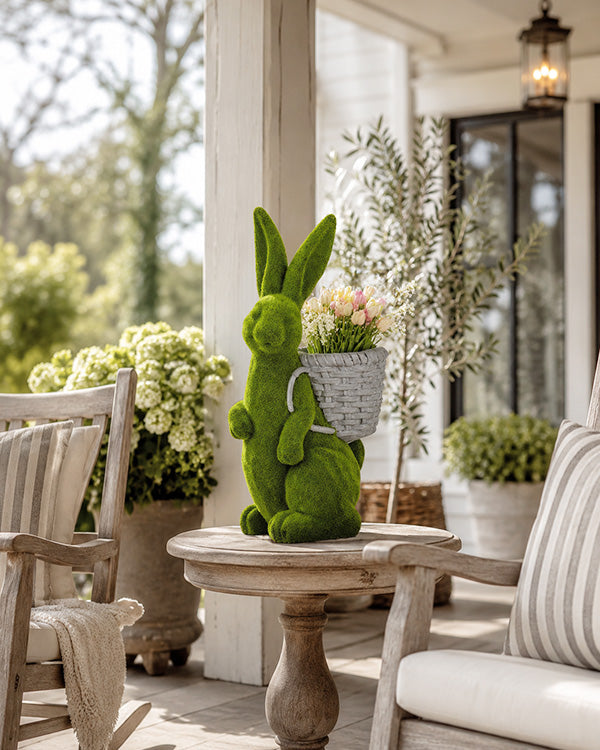 bunny hanging planter 22 Inch Flocked Green Bunny Planter with Basket