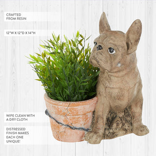 Distressed French Bulldog Figurine Plant Pot