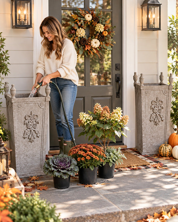 Embossed Floral Finial Self-Watering Planters, Set of 2