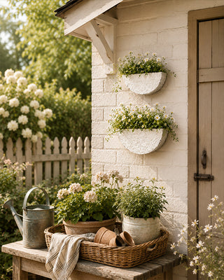 Distressed White Half-Moon Wall Planter, Set of 2