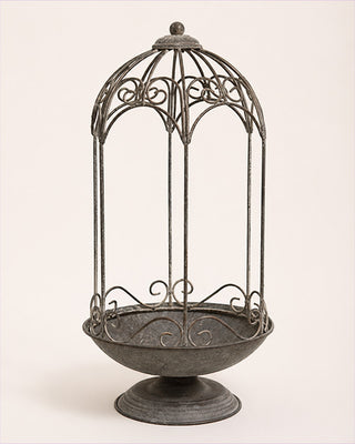Indoor/Outdoor Ornate Metal Birdcage Planter with Pedestal