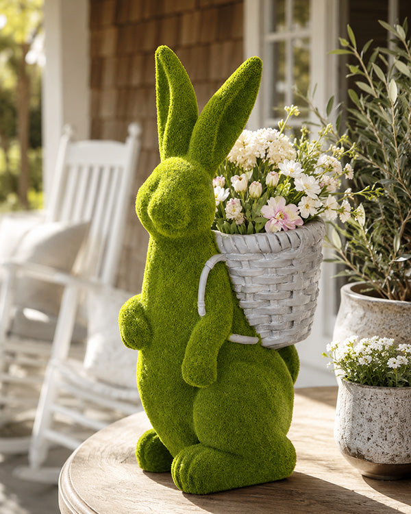 rabbit planter pot 22-inch-flocked-green-bunny-planter
