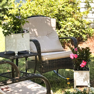 Floral Embossed White Planters, Set of Two