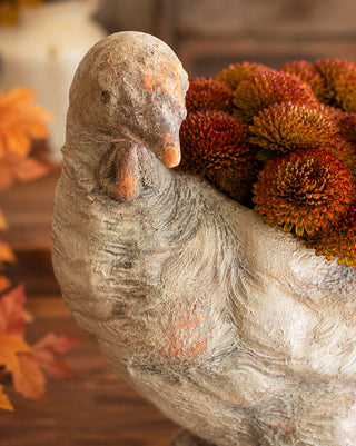 Faux Concrete Turkey Planter Distressed Finish Fall Harvest Tabletop Decor