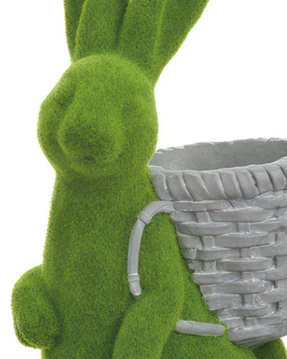 22 Inch Flocked Green Bunny Planter with Basket
