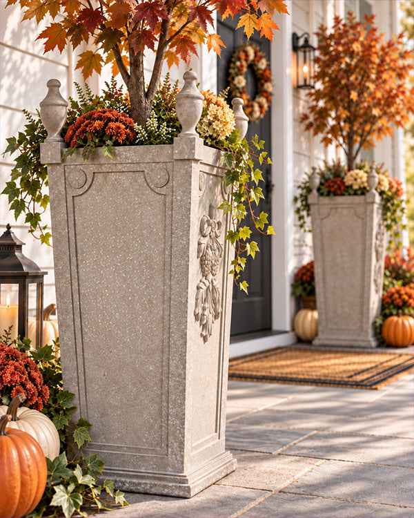 Embossed Floral Finial Self-Watering Planters, Set of 2