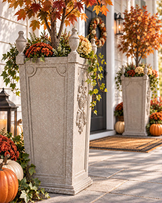 Embossed Floral Finial Self-Watering Planters, Set of 2