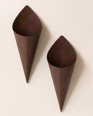 Rustic Metal Wall Planters Set of 2 - Cone Shape Hanging Garden Decor