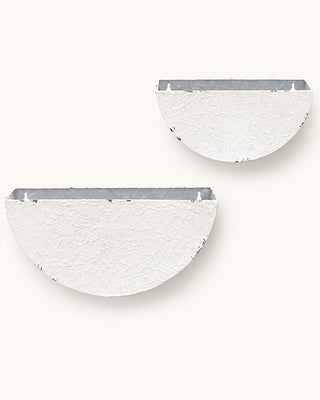 Distressed White Half-Moon Wall Planter, Set of 2
