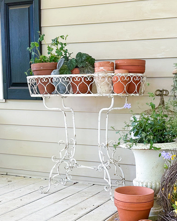 metal plant stand indoor White Scroll Metal Plant Stand