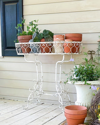 Indoor/Outdoor White Scroll Iron Plant Stand