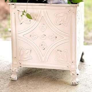 Floral Embossed White Planters, Set of Two