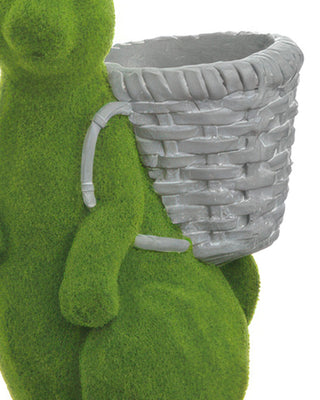 22 Inch Flocked Green Bunny Planter with Basket