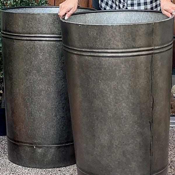 29 Inch Galvanized Metal Large Outdoor Planters, Set of 2 - Decor Steals