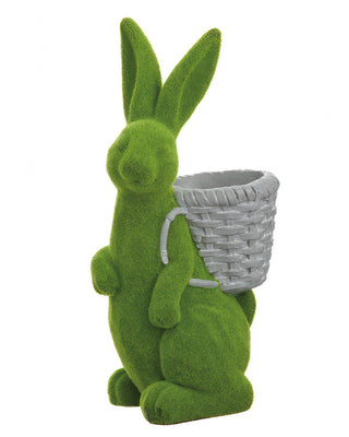 22 Inch Flocked Green Bunny Planter with Basket
