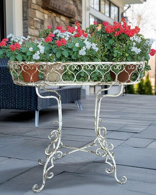 Indoor/Outdoor White Scroll Iron Plant Stand