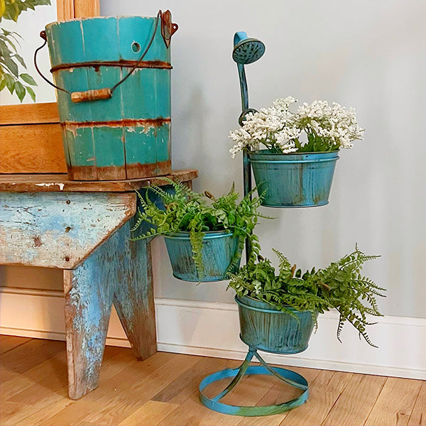 Rustic 3-Tier Bucket Metal Planter Stand - Decor Steals