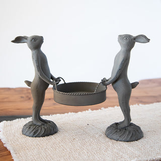 Decorative metal rabbit tray home accent