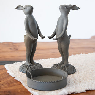 Rustic bunny statue removable serving tray

