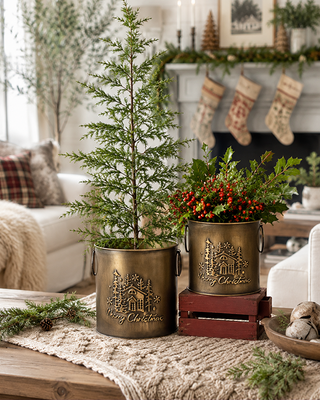 Embossed Metal Planters, Set of 2 Waterproof Nesting Indoor Outdoor Pots