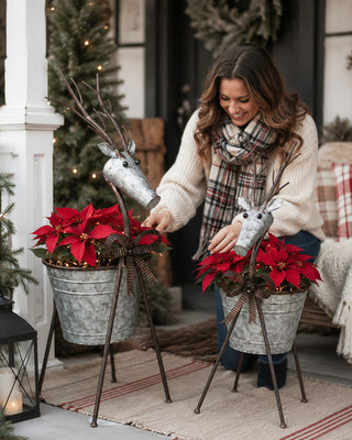 Galvanized Metal Reindeer Planters, Set of 2