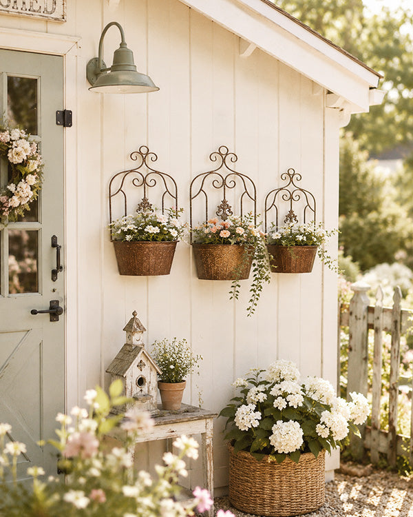 Scrollwork Trellis Distressed Copper Wall Planter, Set of 3